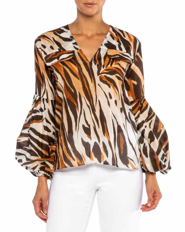 Valerio Ocelot Print Lantern-Sleeve Blouse